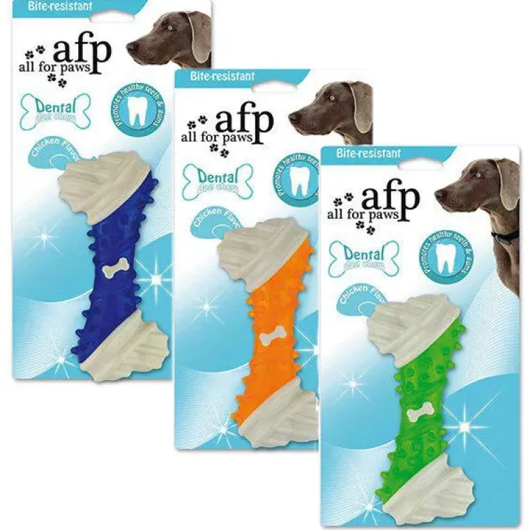 Tandrensende Legetøj|Hvalpelegetøj^All For Paws AFP Dental Bone Gummilegetøj