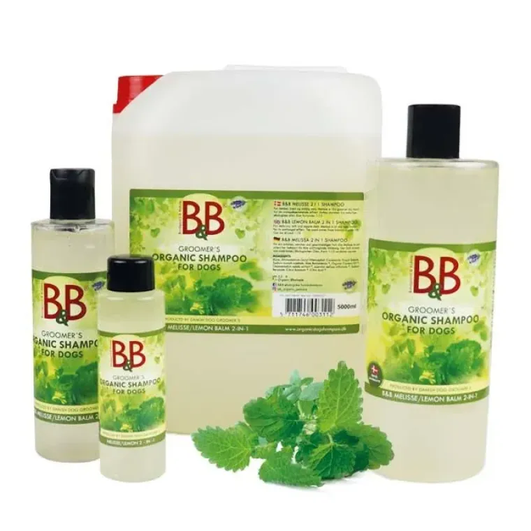 Hvalpeshampoo|Miljøvenlige, Bæredygtige & Øko Produkter^B&B Økologisk Hundeshampoo m.m. B&B Melisse balm 2-in-1 | Økologisk Hundeshampoo