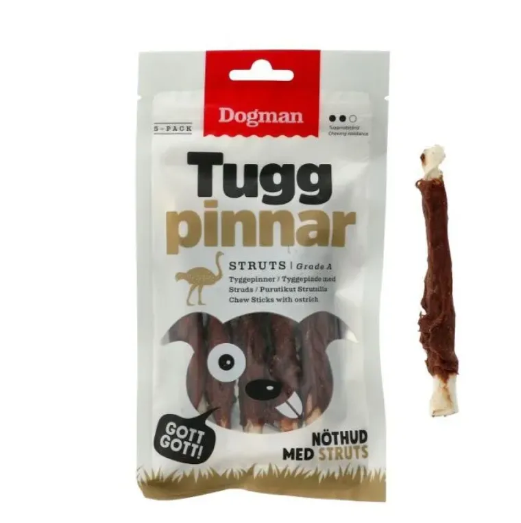 Godbidder Og Gnaveben^Dogman Tyggestænger med Struds 5 Stk. | 12,5cm