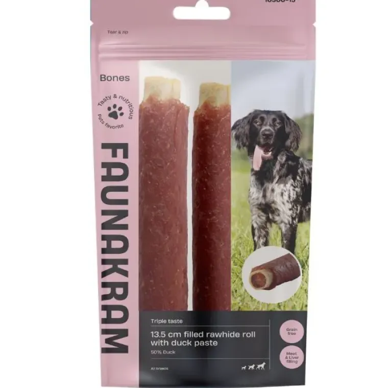 Godbidder Og Gnaveben^Faunakram Filled Rawhide Roll Duck | 13,5 cm | 2 stk