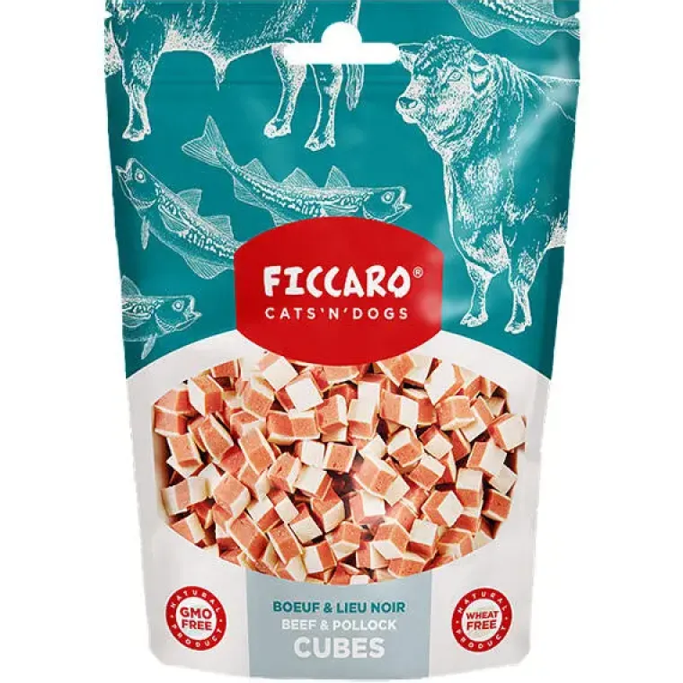 Hvalpegodbidder Og Gnaveben|Godbidder Og Gnaveben^Ficcaro Beef & Pollock Cubes | 100g