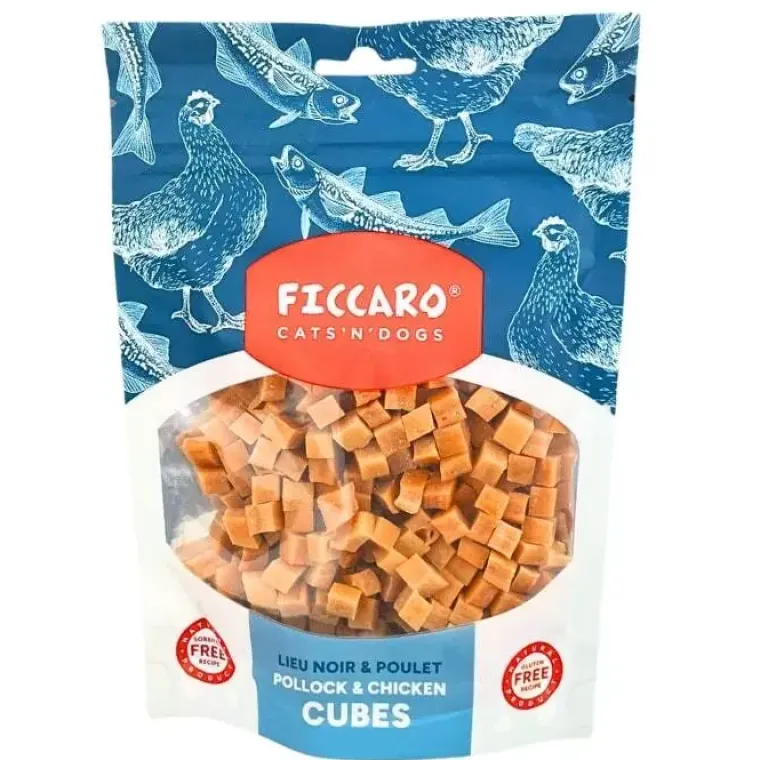 Hvalpegodbidder Og Gnaveben|Godbidder^Ficcaro Pollock & Chicken Cubes | 100g