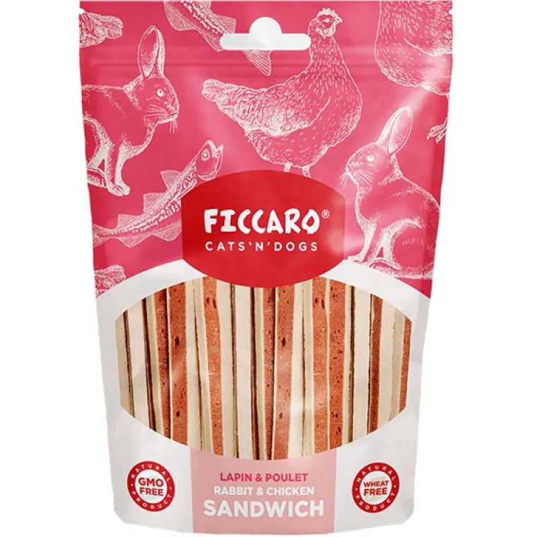 Hvalpegodbidder Og Gnaveben|Lyserøde Favoritter^Ficcaro Rabbit & Chicken Sandwich | 100g