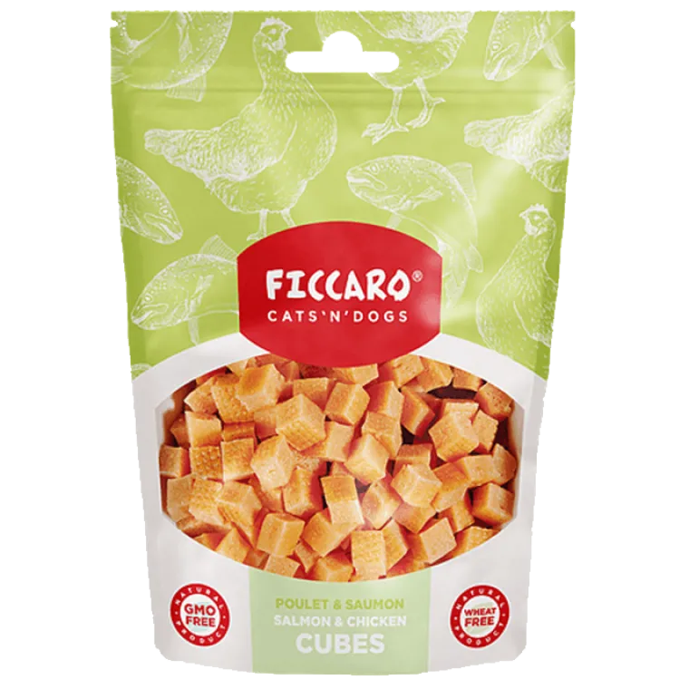 Hvalpegodbidder Og Gnaveben|Godbidder^Ficcaro Salmon & Chicken Cubes | 100g