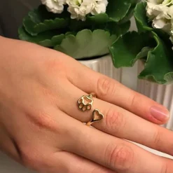 Hundesmykker, Vedhæng Ol.|Mors Dag^Ollipet Fingerring med hjerte og pote