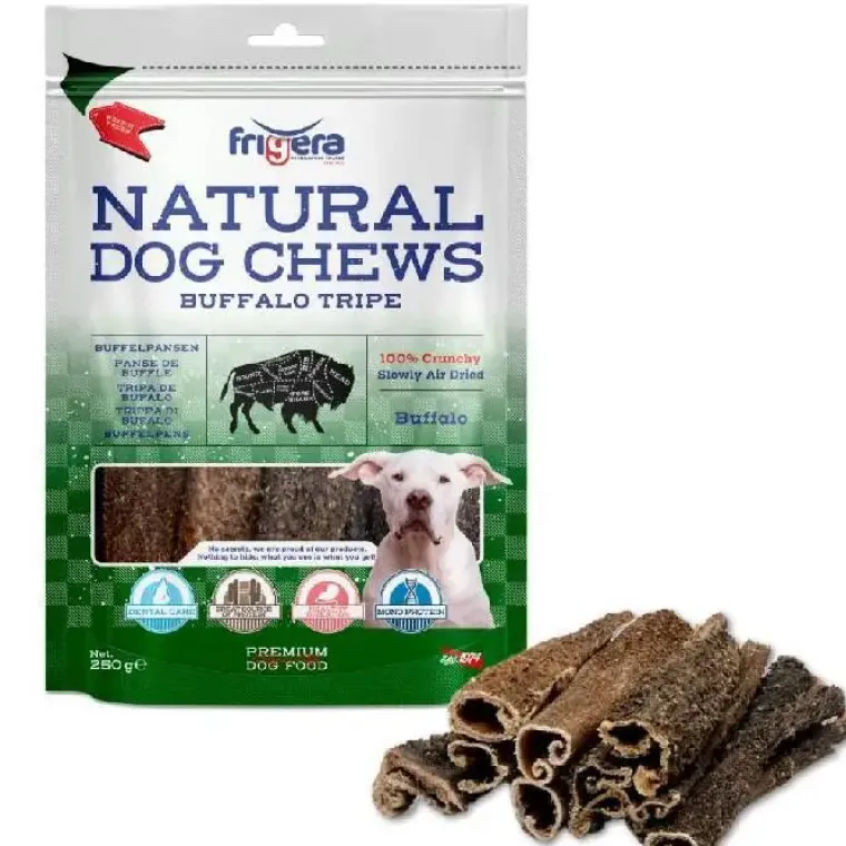 Single Protein & Foder & Godbidder|Godbidder Og Gnaveben^Frigera Natural Dog Chews Bøffelkallun | 250g