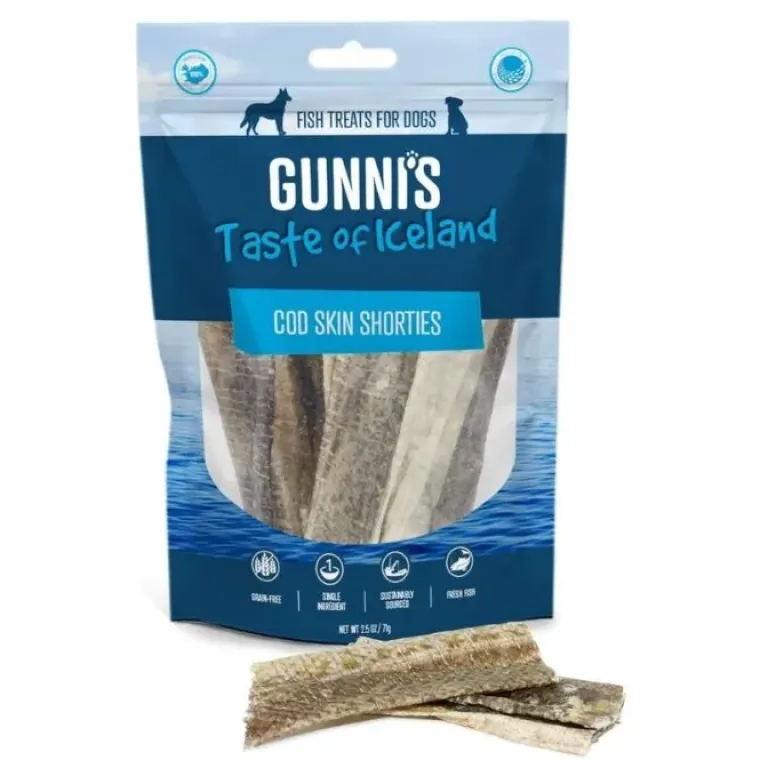 Godbidder & Smagsvarianter|Single Protein & Foder & Godbidder^Gunnis Strimler med Torskeskind