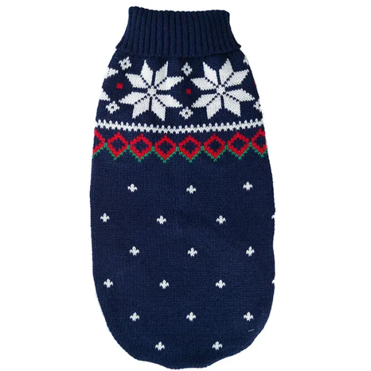 Julekurven|Hundetøj^Ollipet Marineblå vintersweater med snefnug