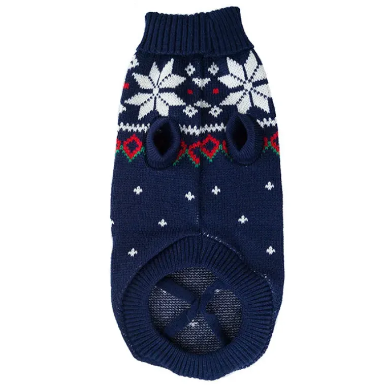 Julekurven|Hundetøj^Ollipet Marineblå vintersweater med snefnug