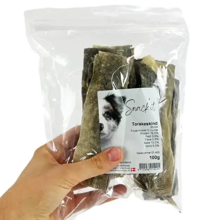 Single Protein & Foder & Godbidder|Godbidder Og Gnaveben^Snack'it Torskeskind Sticks | 100g