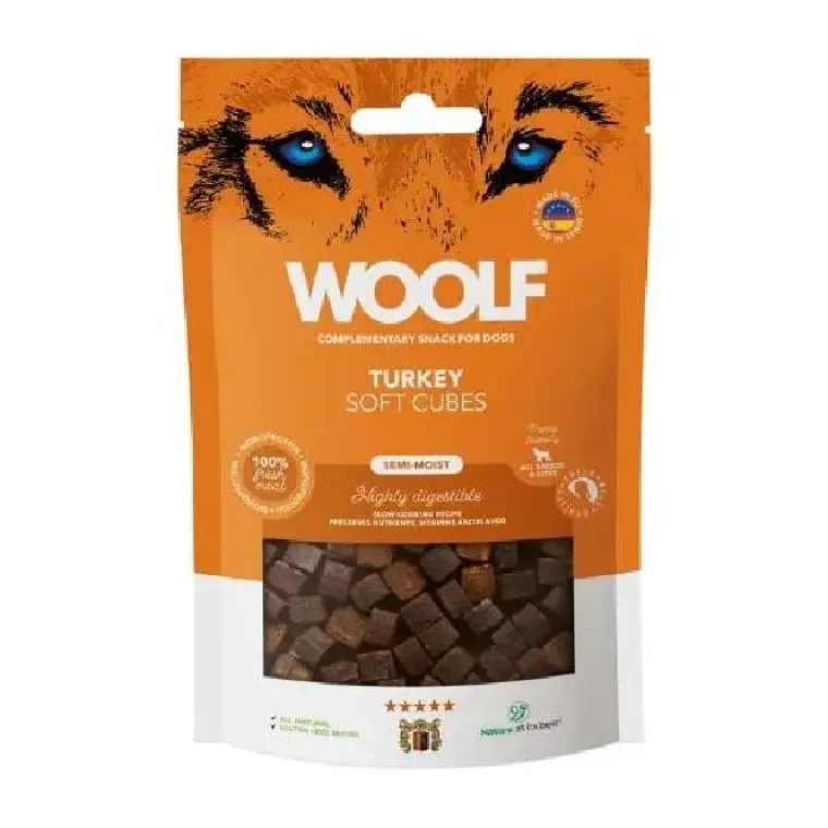 Godbidder Og Gnaveben^WOOLF Semi Moist Godbidder, Kalkun | 100g
